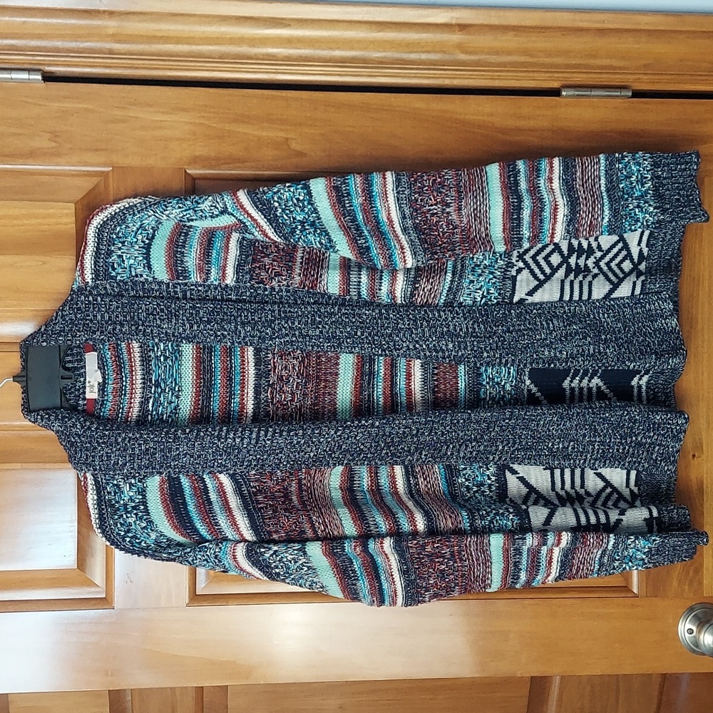 Jolt Striped Multi-Colored Open Cardigan Southwest Design Sweater, Size Large▪︎